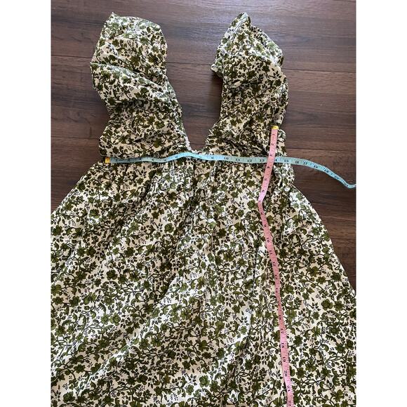 o.p.t Didi Dress Green Floral Puff Sleeve Mini Velvet Bow Size S (Zipper Issue) - Picture 9 of 15